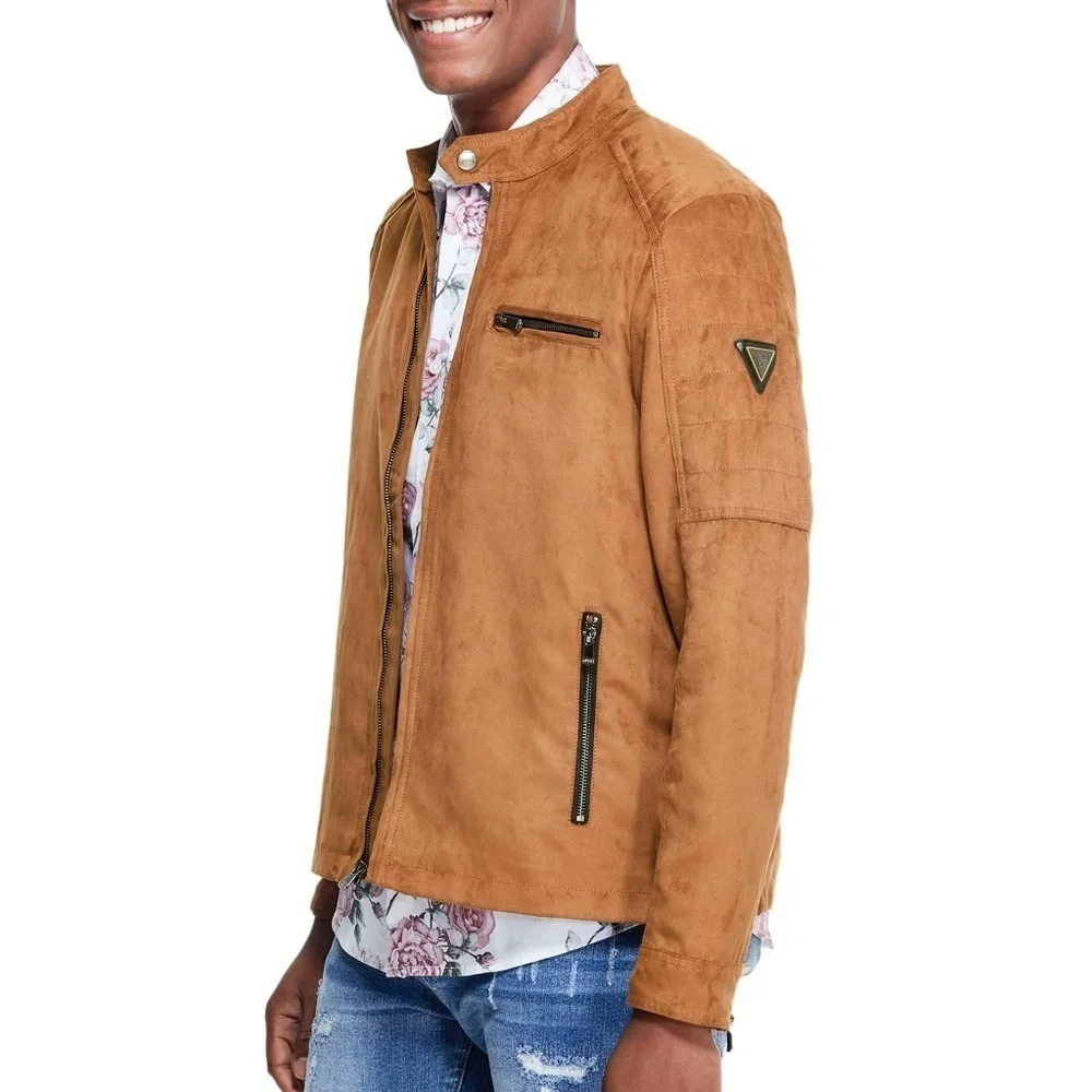 NEW GUESS Freddie Faux-Suede Moto Jacket SZ L